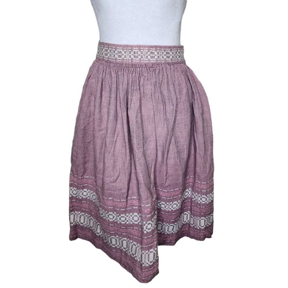 Vintage 40s Hand Woven Embroidered Skirt Womens Size S Pink Check Circle Pinup